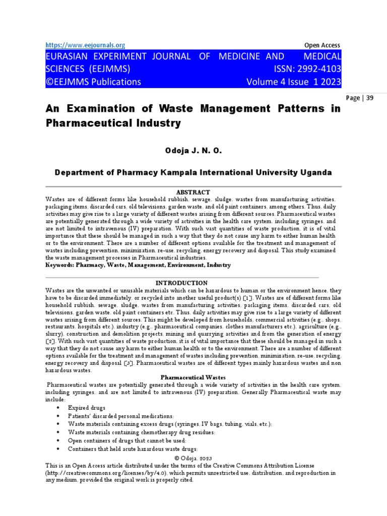 An Examination Of Waste Management Patterns In Pharmaceutical Industry