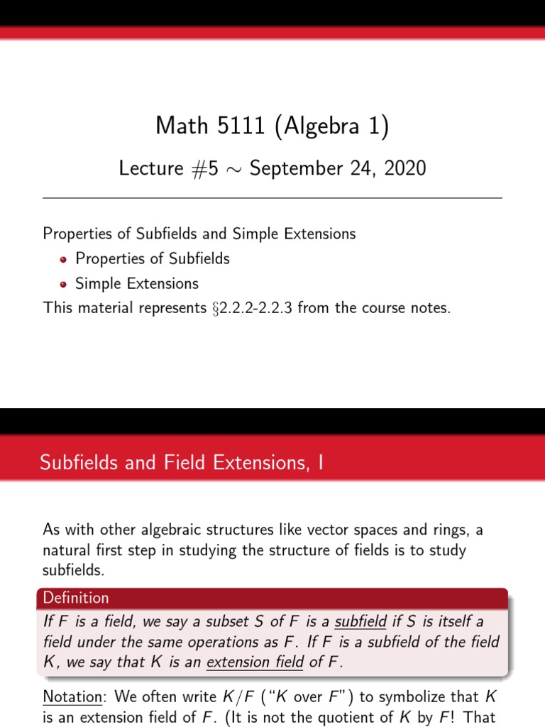 5111 Lecture 05 Subfields Simple Extensions PDF Field (Mathematics