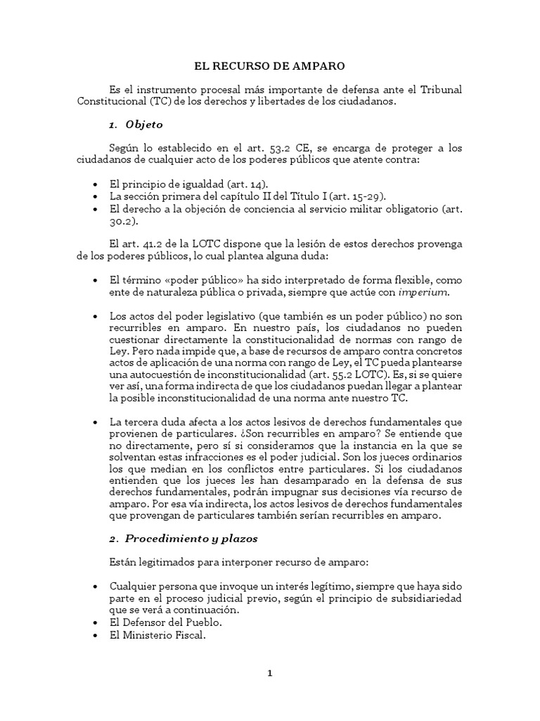Recurso de amparo PDF Judicaturas Demanda judicial