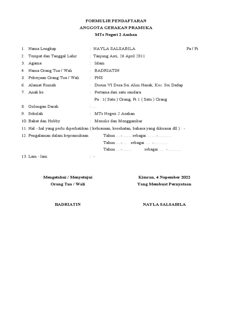 FORMULIR PENDAFTARAN ANGGOTA | PDF