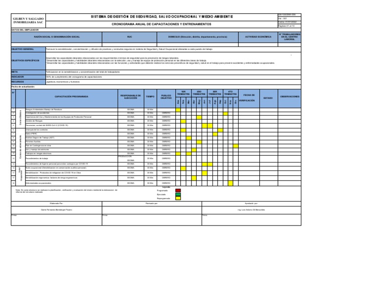 Cronograma Anual de Capacitación SST | PDF | Seguridad y salud ...