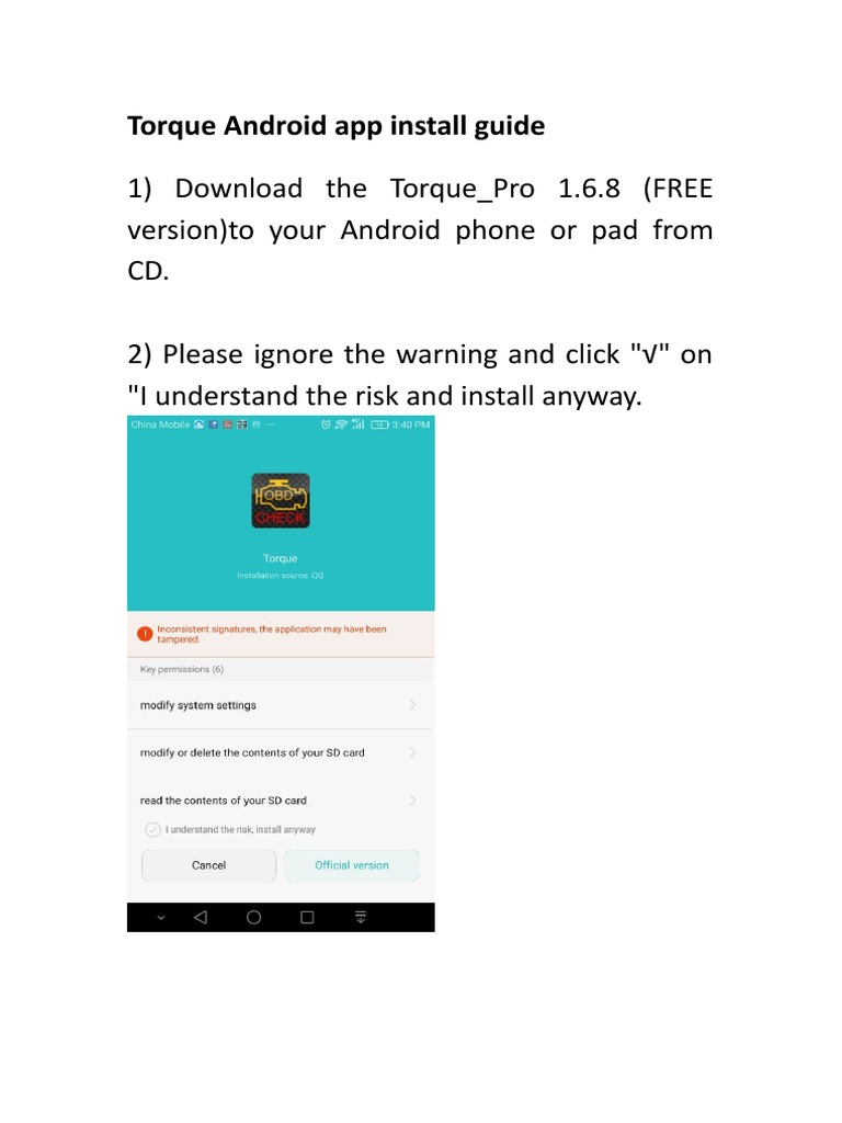Torque Android App Install Guide | PDF