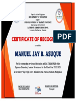 Certificate of Recognition Selg Officer TRESURER