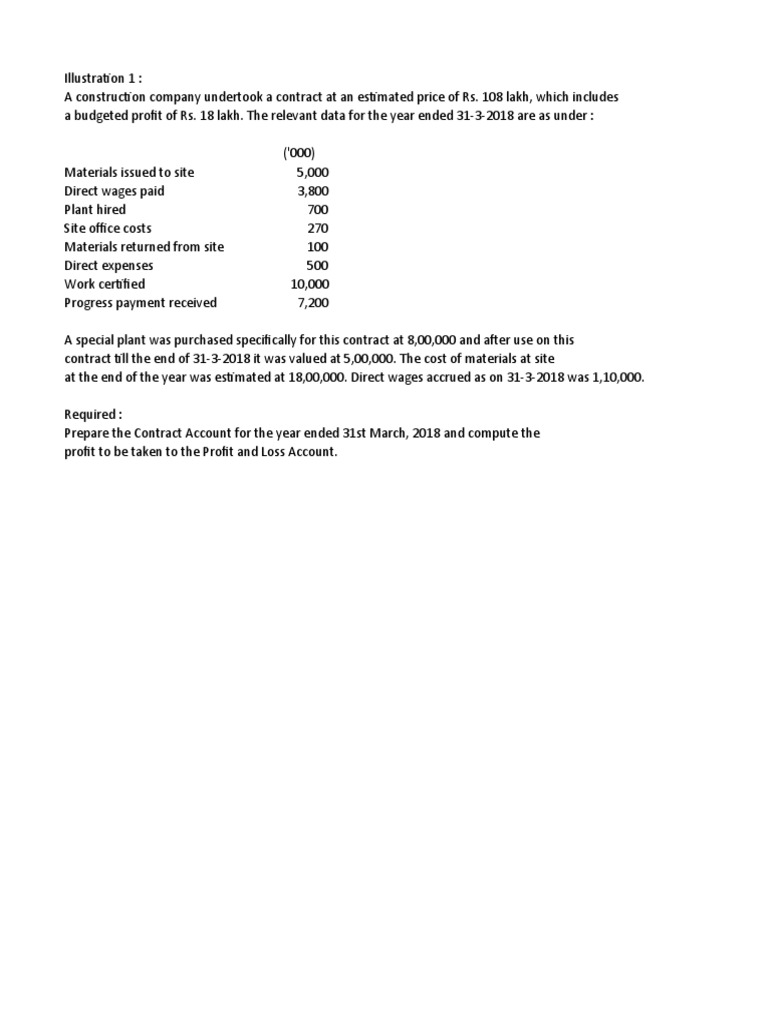 CHP 2. Contract Costing Sums | PDF | Cost | Depreciation