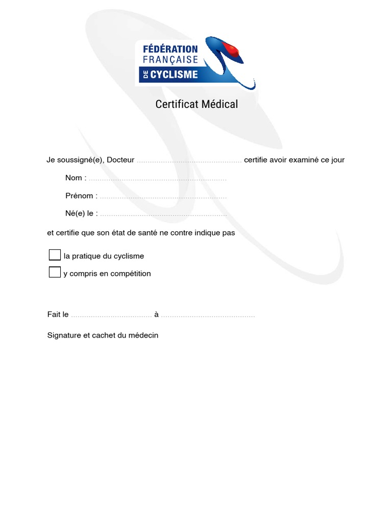 Certificat Medical Modele PDF