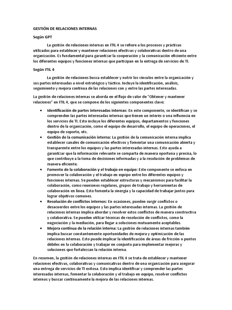 Gestión de Relaciones Internas | PDF | Itil | Business