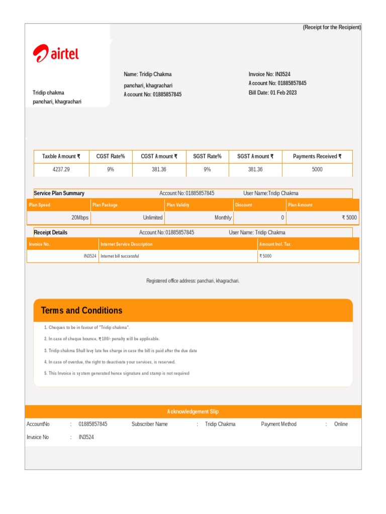 Internet Service Invoice Receipt | PDF | Receipt | Invoice