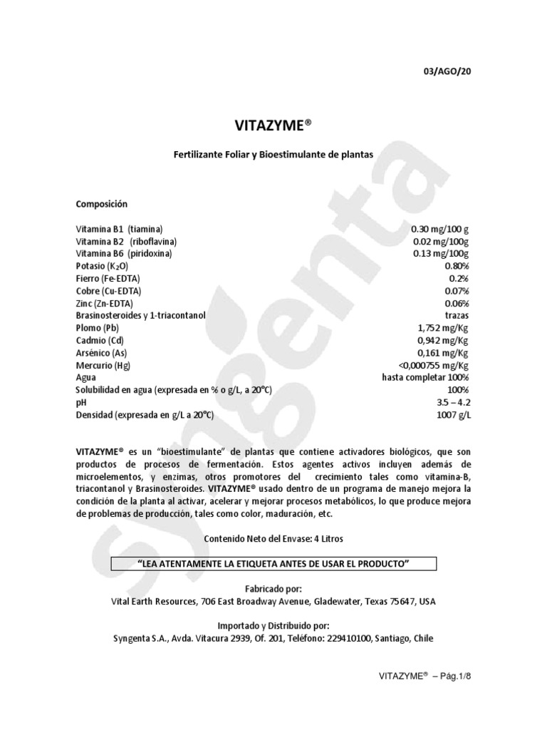 Etiqueta Vitazyme | PDF