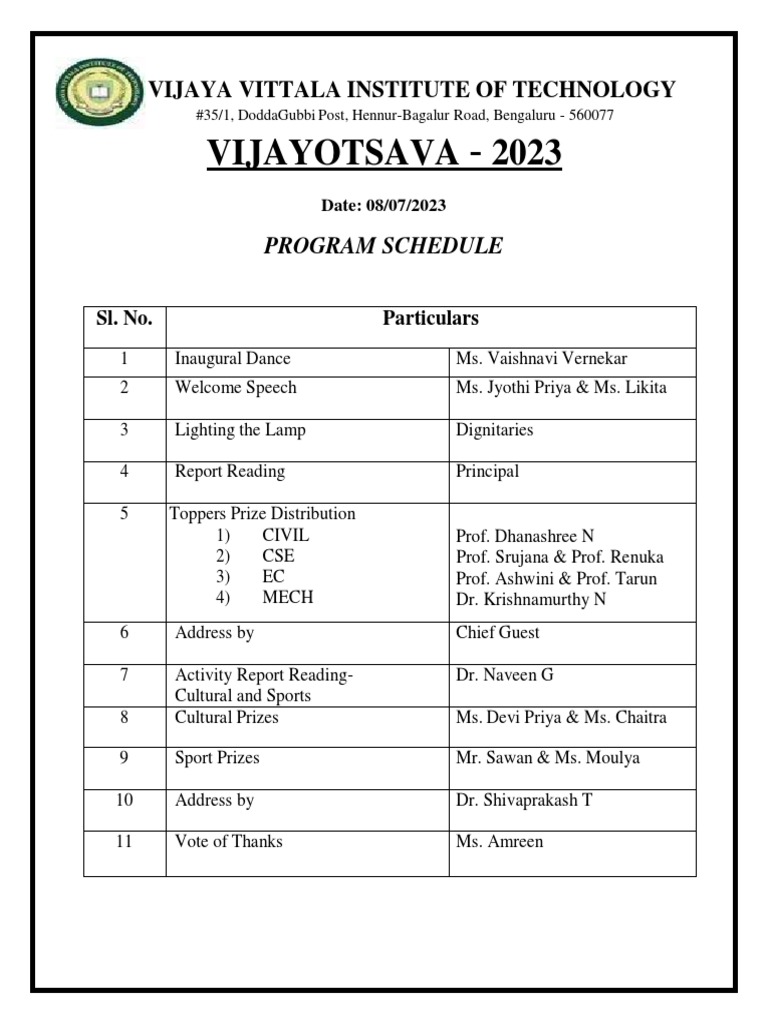Program schedule annual day 2023 pdf