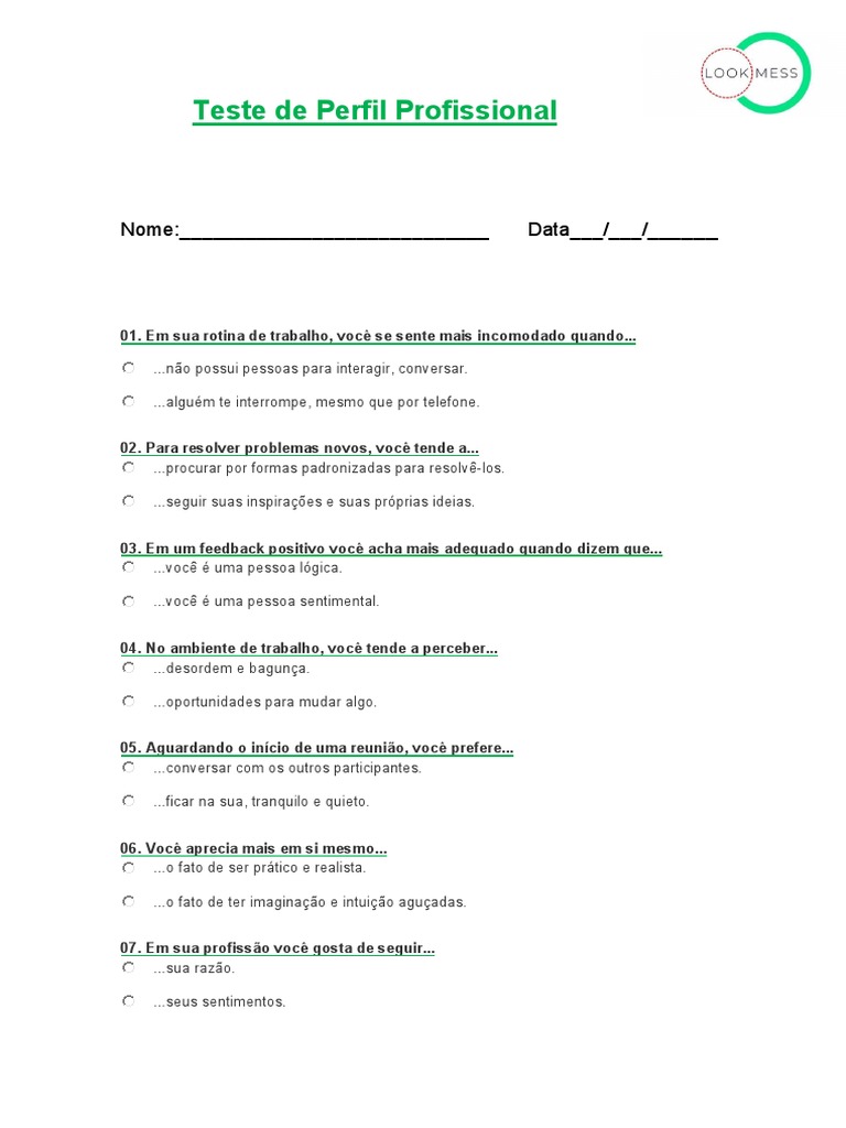 Teste de Perfil Profissional Gratuito | PDF | Carreira e Crescimento