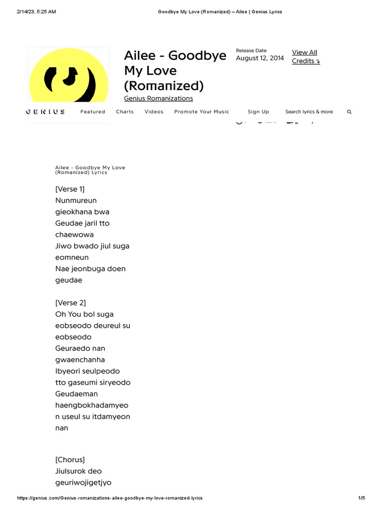 Goodbye My Love Romanized Ailee Genius Lyrics Pdf Songs