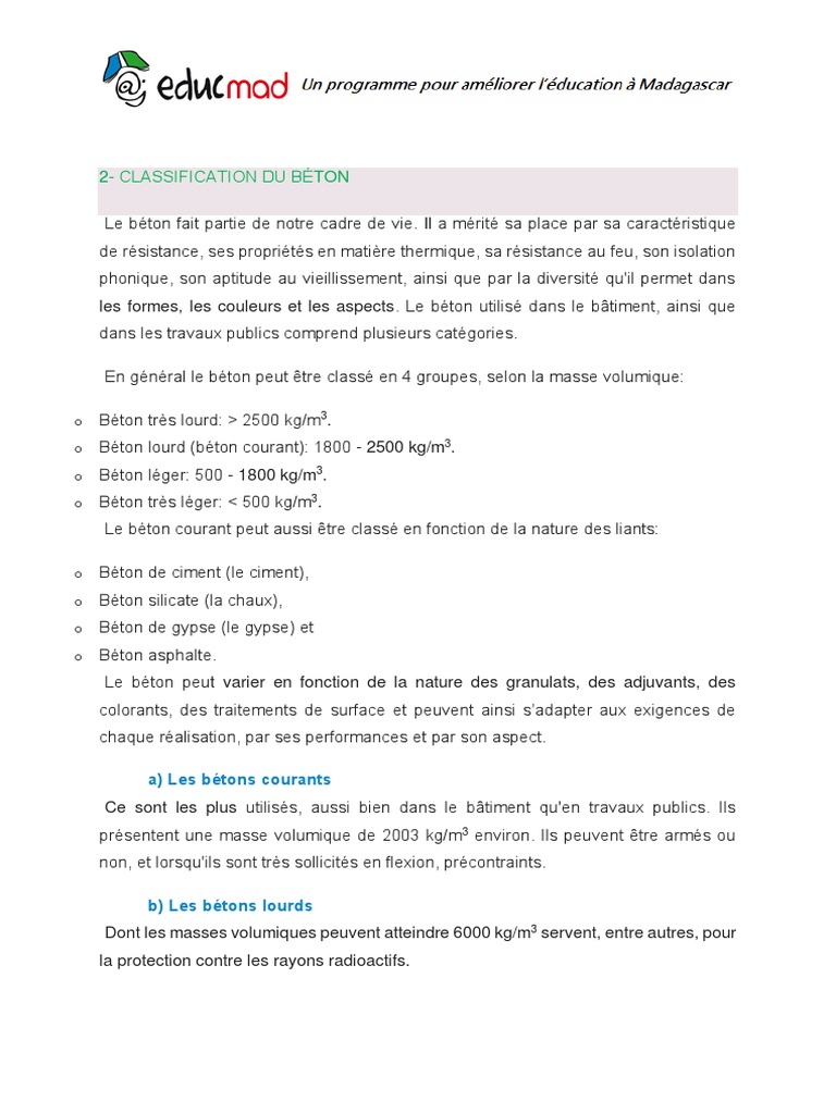 Classification Du Béton | PDF | Béton | Matériaux