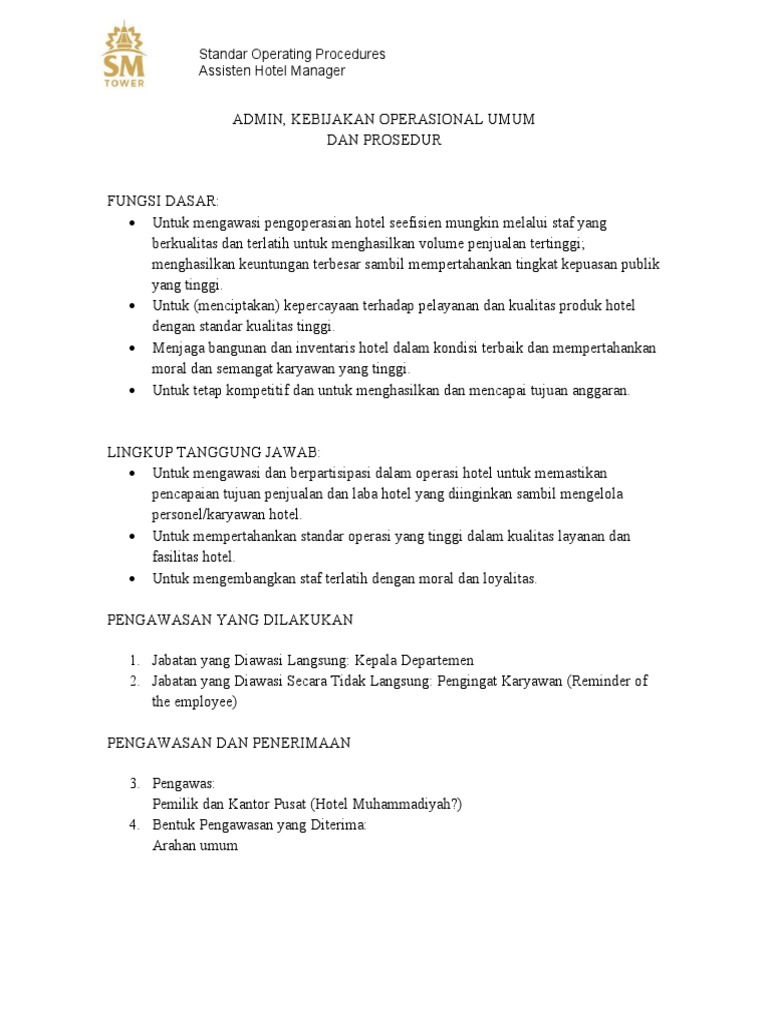 Sop Hotel Manager | PDF