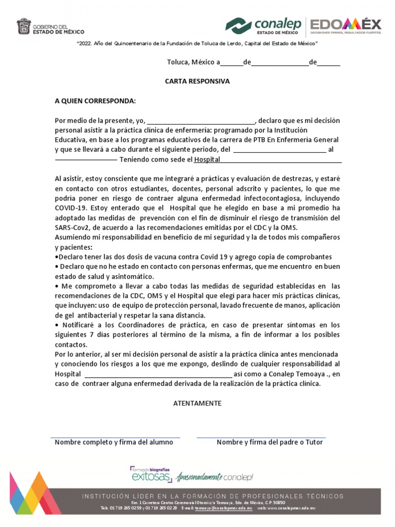 Carta Responsiva | Descargar gratis PDF | Medicina CLINICA | Medicina