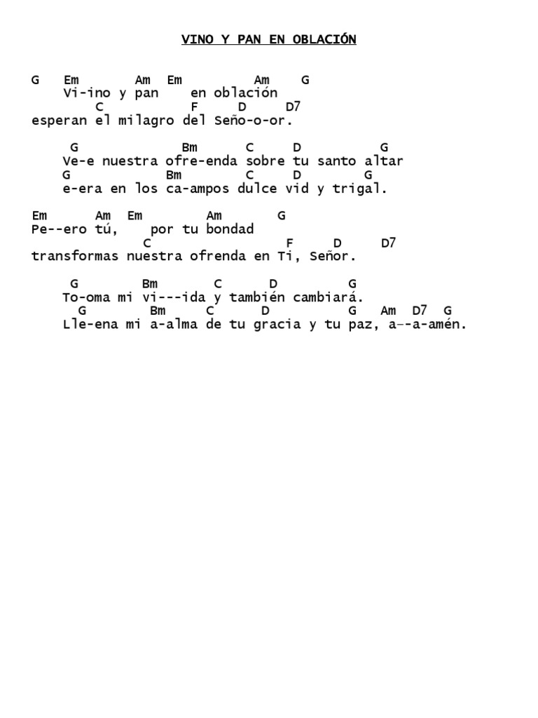 Vino y Pan en Oblación: Letra y Acordes | PDF