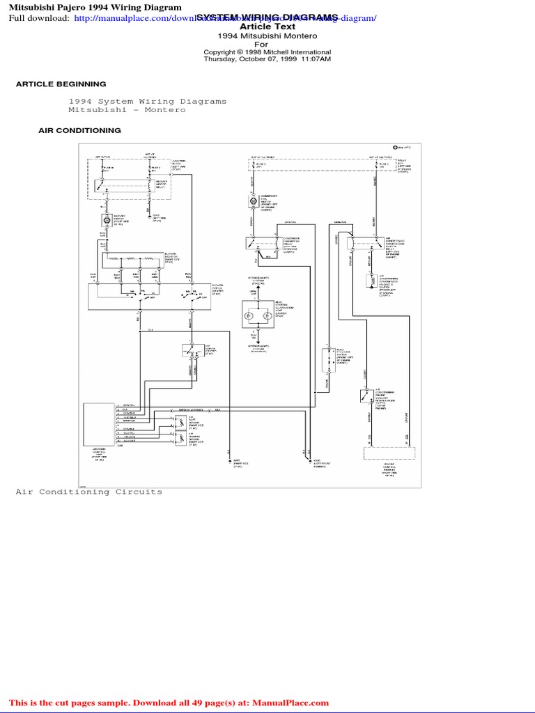 Mitsubishi Pajero 1994 Wiring Diagram PDF