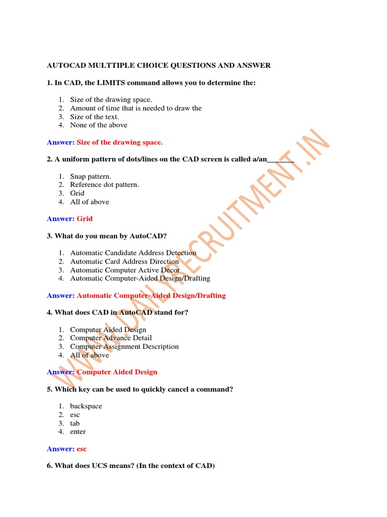 AutoCAD Multiple Choice Questions | PDF | Computer Aided Design | Triangle