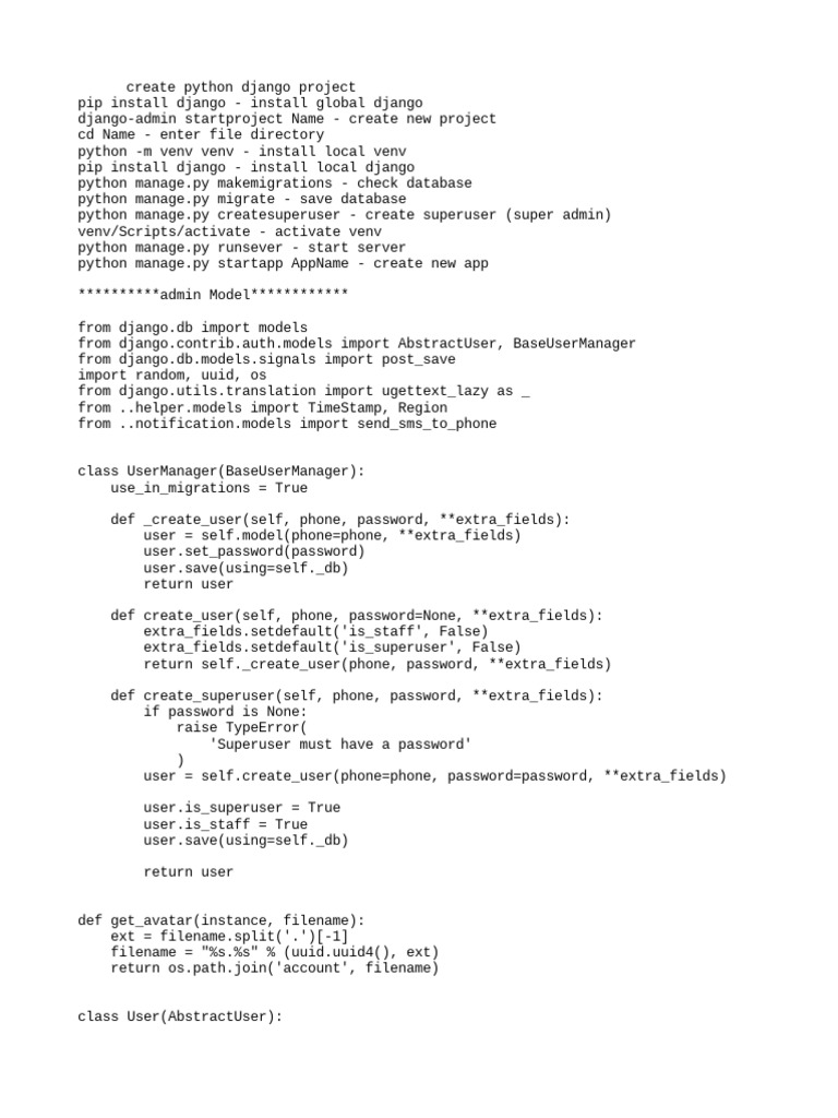Django instructions pdf superuser python programming language 