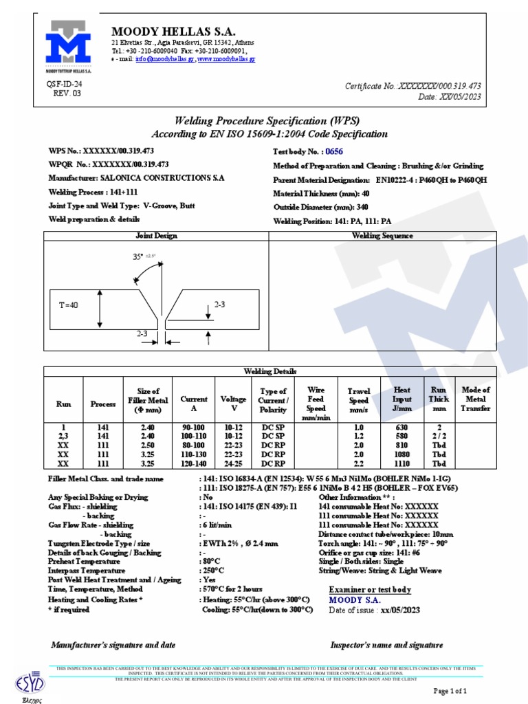 WPS for Welding Processes 141 & 111 | PDF | Construction | Welding