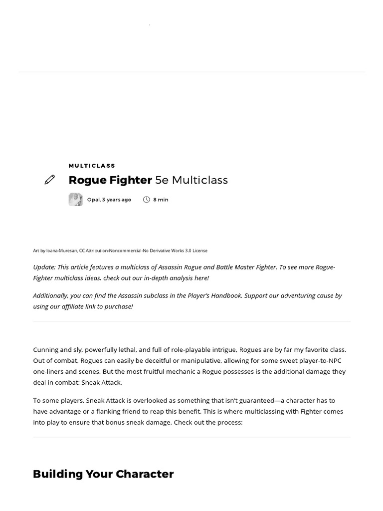 Rogue Fighter 5e Multiclass Flutes Loot Download Free PDF Role