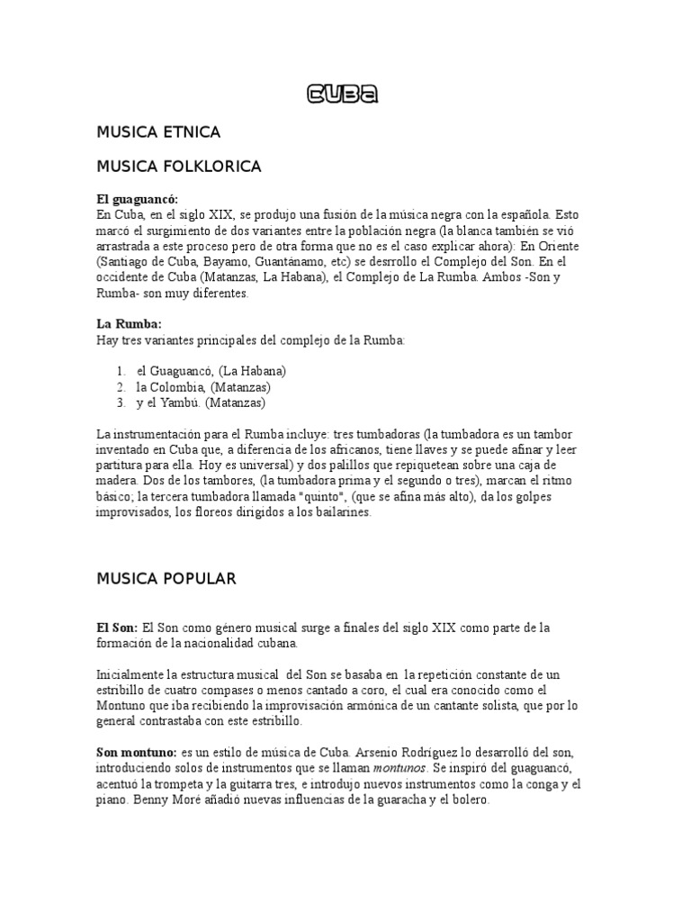 Musica Etnica Musica Folklorica El Guaguanco Musica Latinoamericana Artes Escenicas scribd