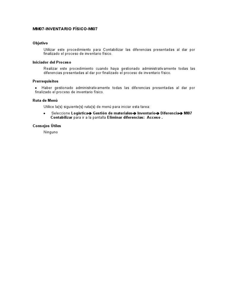 MI07 Contabilizar Diferencias de Inventario | PDF