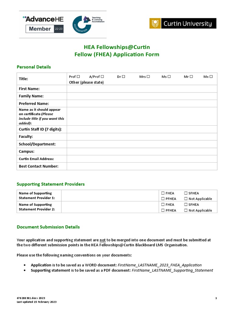 Application Form FHEA 2023 | PDF | Note (Typography) | Citation