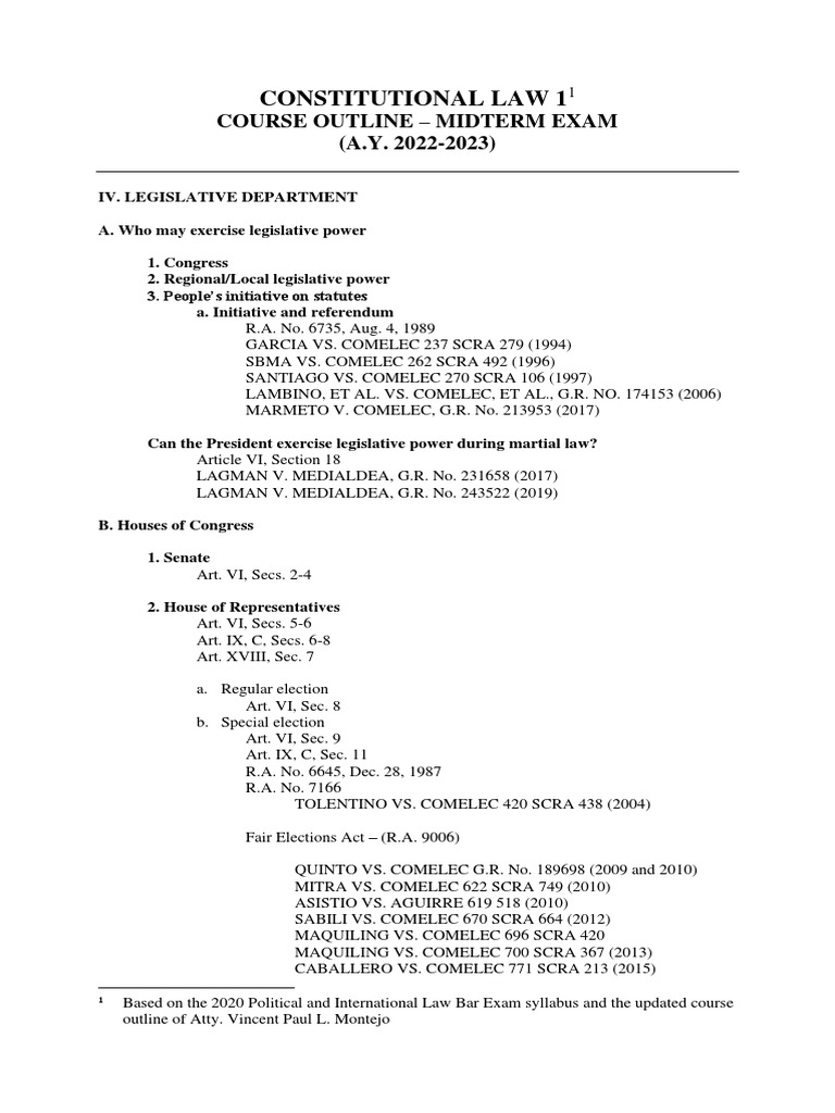 Constitutional Law Midterm Outline | PDF | Commission On Elections ...