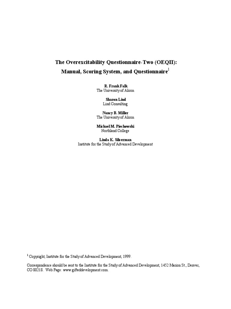 The Overexcitability Questionnaire-Two (OEQII) - Manual, Scoring ...