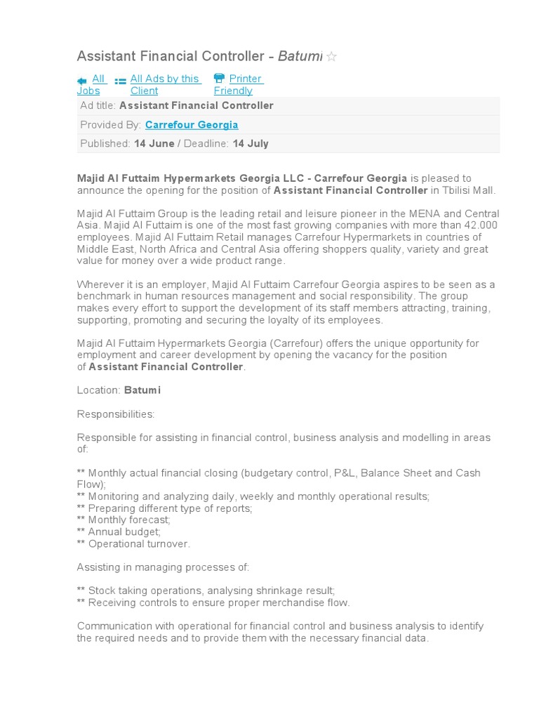 Finance Controller Download Free Pdf Employment Retail