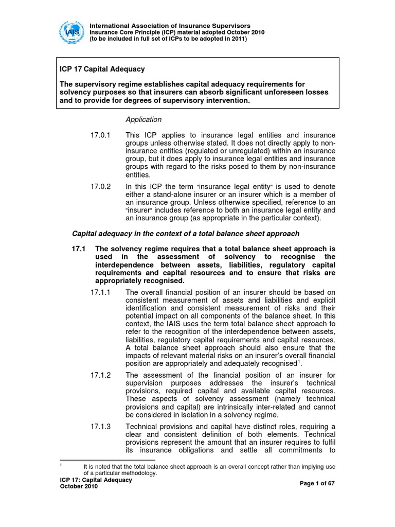 ICP 17: Insurance Capital Adequacy | PDF | Insurance | Capital Requirement