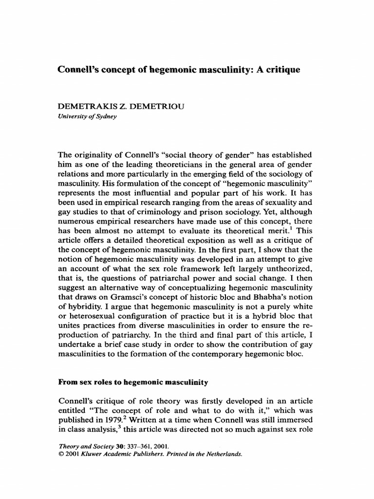Critique of Connell's Hegemonic Masculinity | PDF