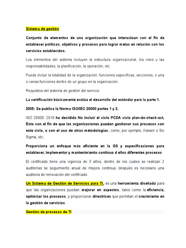 ISO 20000 Resumen | PDF | Itil | Seguridad de información