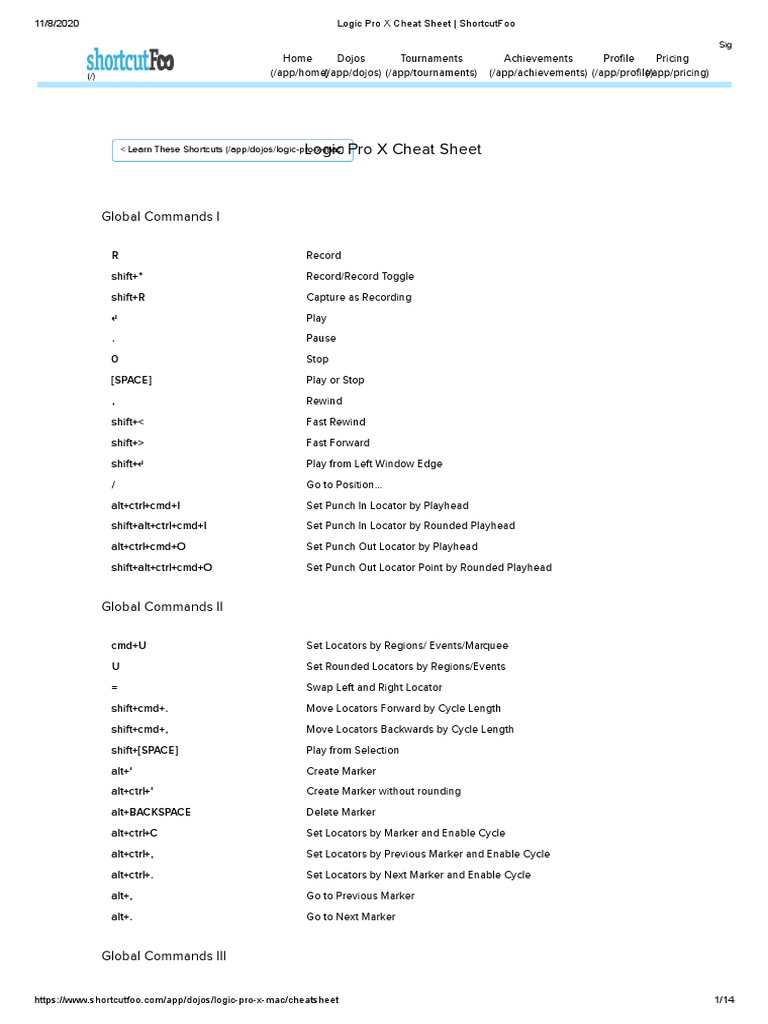 Logic Pro X Cheat Sheet (Atajos) PDF Computing Computer Engineering