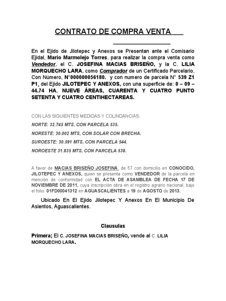 Compraventa de Parcela en Jilotepec | PDF