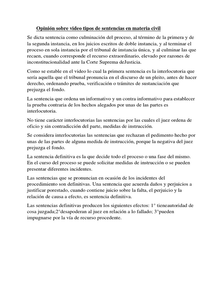 Opinion Sobre Video Tipos de Sentencias en Materia Civil | PDF