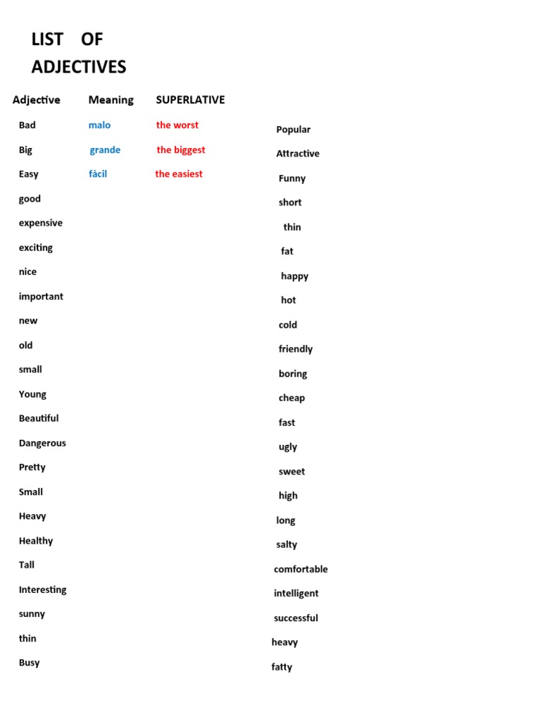 List of Adjectives | PDF