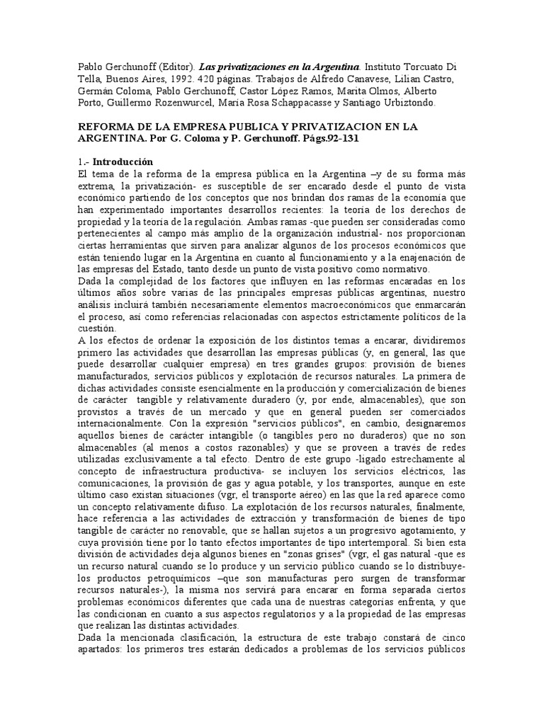 Privatización de Empresas Públicas en Argentina | PDF | Monopolio ...