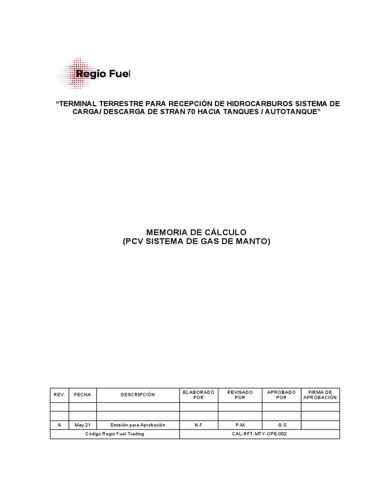 Cal RFT Mty Ope 002 | PDF | Volumen | Gases