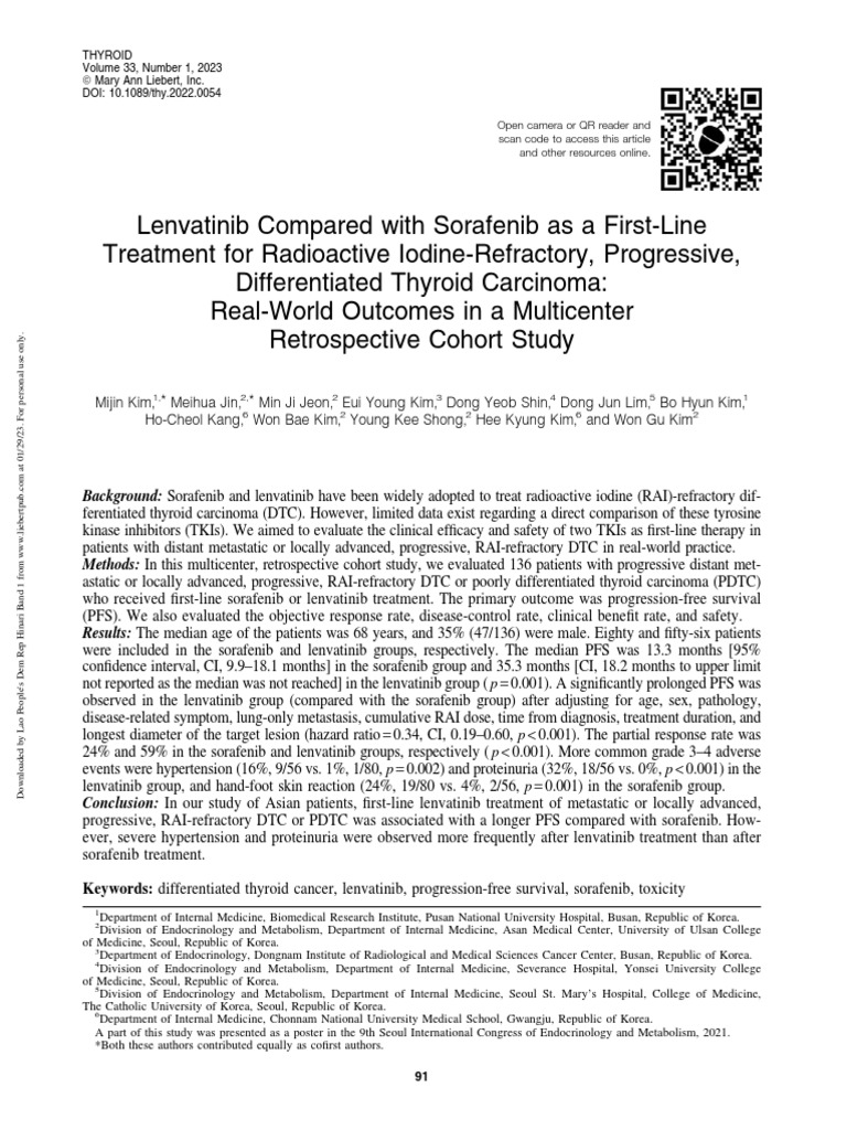 Lenvatinib vs. Sorafenib in Thyroid Cancer | PDF | Metastasis | Cancer