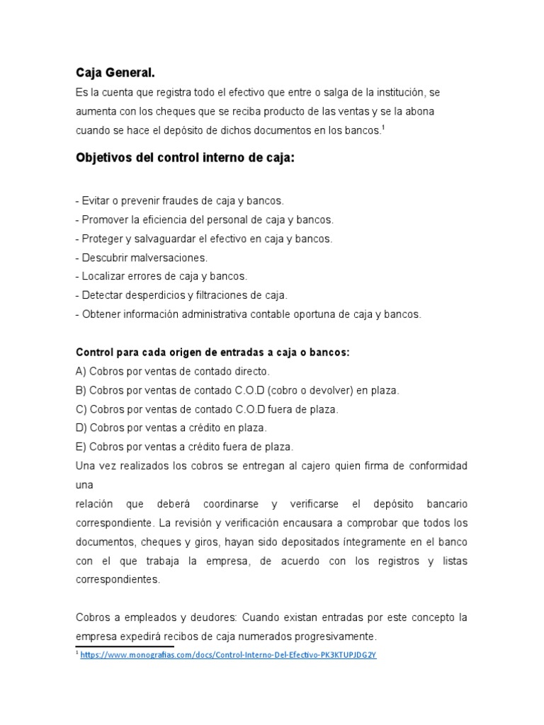 Control Interno de Caja General | PDF | Bancos | Cheque