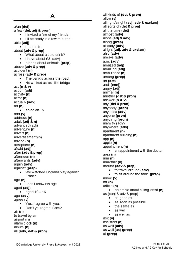 Vocabulary list a2 removed pdf grandparent