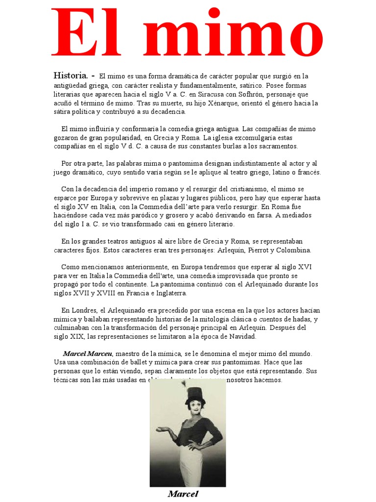 Historia del Mimo: Orígenes y Evolución | PDF | Commedia Dell'arte