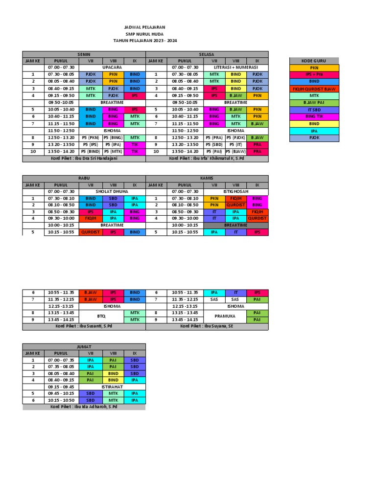 Jadwal Pelajaran 2023-2024 | PDF