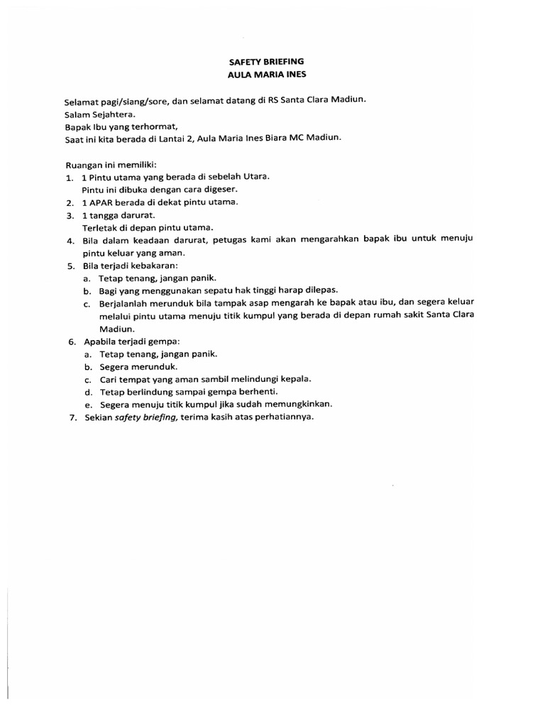 Safety Briefing Aula PDF