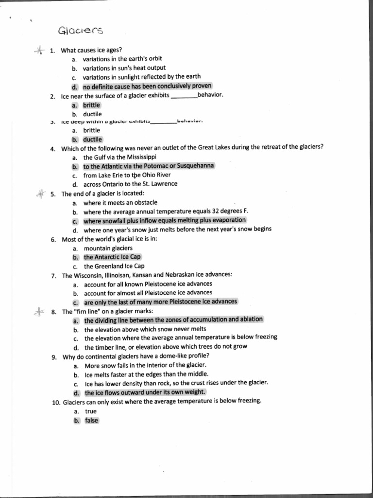 Glaciers Geology Question and Answers PDF