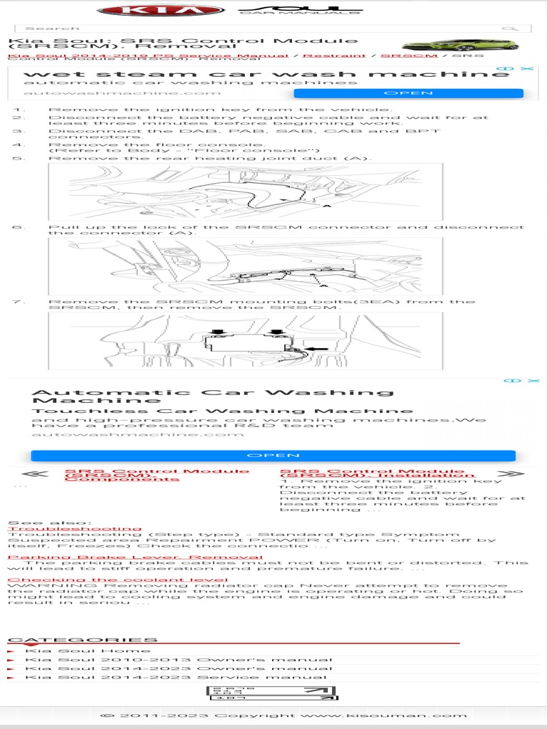 Kia Soul SRS Control Module (SRSCM) - Removal - S | PDF | Technology ...