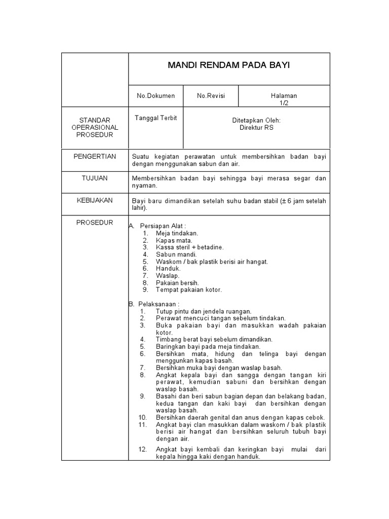SOP Mandi Rendam Pada Bayi | PDF