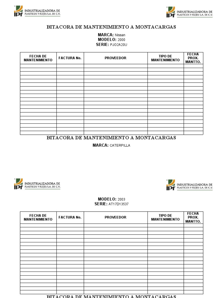 Bitacora de Mantenimiento A Montacargas | PDF