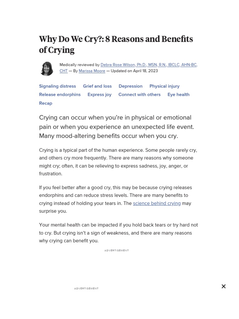 Benefits of Crying for Mental Health | PDF | Grief | Major Depressive ...